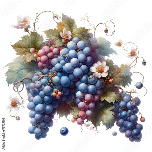 bunch of grapes on white, illustration art drawing realistic concept fruit