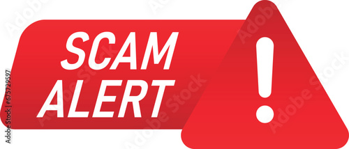 Banner with red scam alert. Attention sign. Cyber security icon. Caution warning sign sticker. Vector illustration.