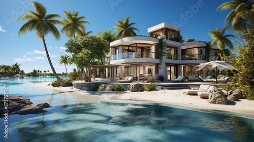 фотография modern cozy house with pool and parking for sale or rent in luxurious style by the sea or ocean
