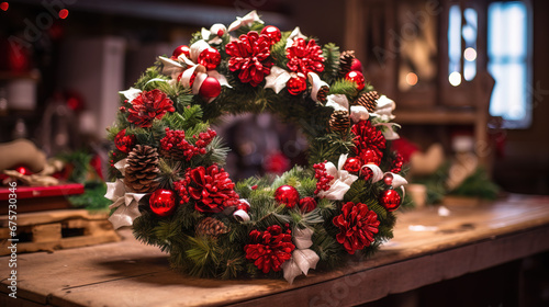 Festive Charm: Christmas Wreath Close-Up Enchantment
