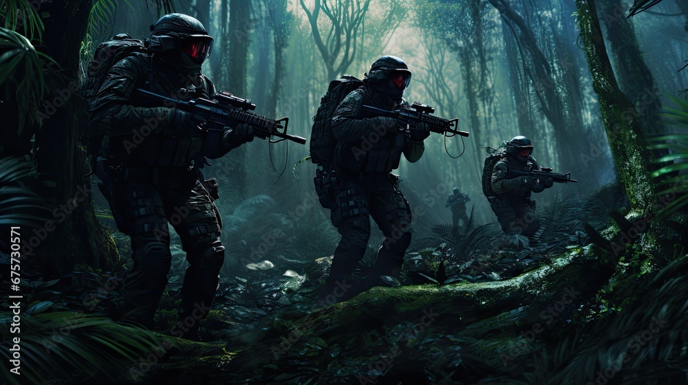 Forces Soldier action in dramatic forest