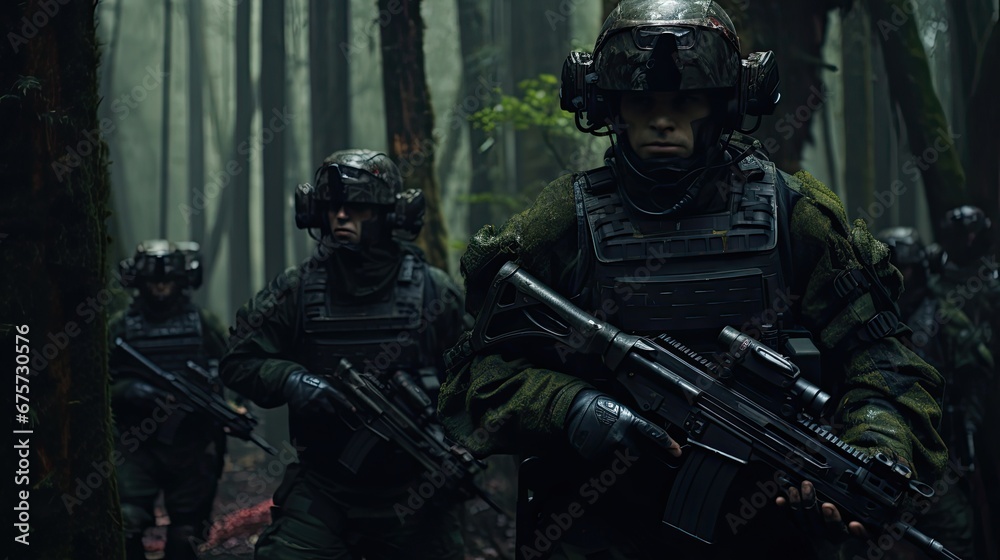 Forces Soldier action in dramatic forest