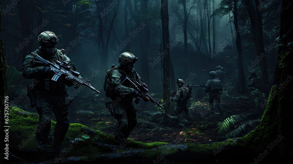 Forces Soldier action in dramatic forest