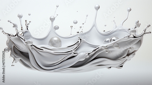 white liquids splash -abstract white liquid  splashing milk  levitating dynamic creamy splash  clip art isolated on white background - Ai