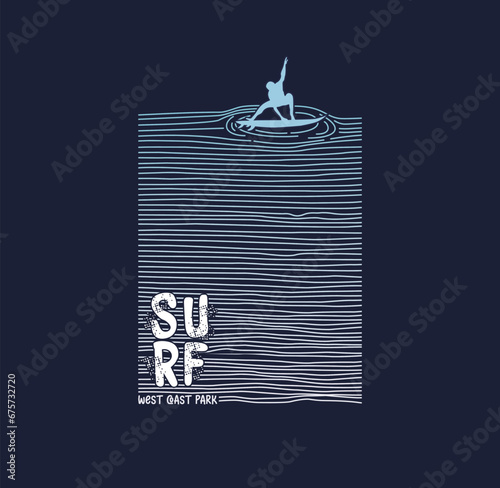 Vector illustration on the theme of Surf West Coat Park, Vintage design. Typography, t-shirt graphics, poster, banner, flyer, print, postcard.