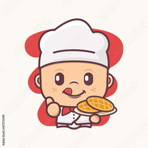 cute chef cartoon with waffles