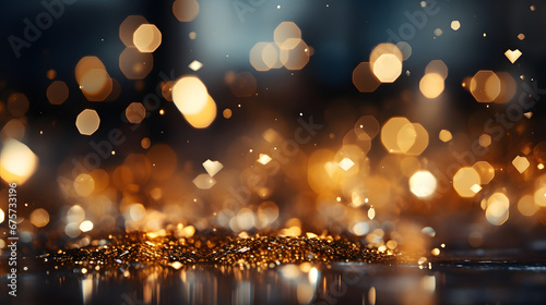 the Abstract blur golden bokeh lighting from glitter texture Background - natural bokeh and bright golden lights. Vintage Magic background with colorful - Abstract background with gold particle - Ai
