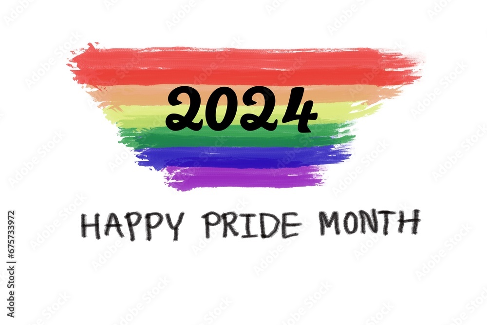 Colorful rainbow colors and text Happy Pride Month 2024. Concept