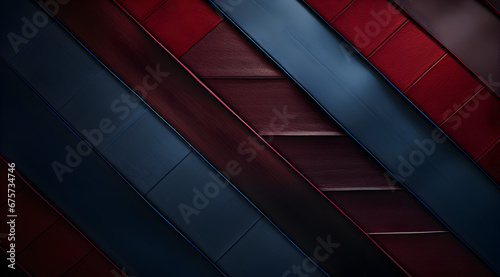 Striking diagonal stripes in bold red and blue hues create a modern, textured background.