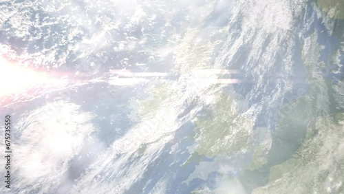 Zoom in from space and focus on Craigavon, United Kingdom. 3D Animation. Background for travel intro. Elements of this image furnished by NASA photo