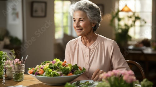 senior person holding salad plate