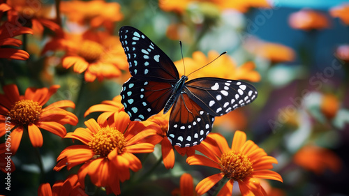 butterfly and beautiful flower spring summer.