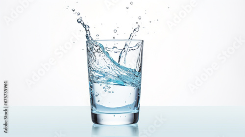 Glass of water with splashes isolated on white background