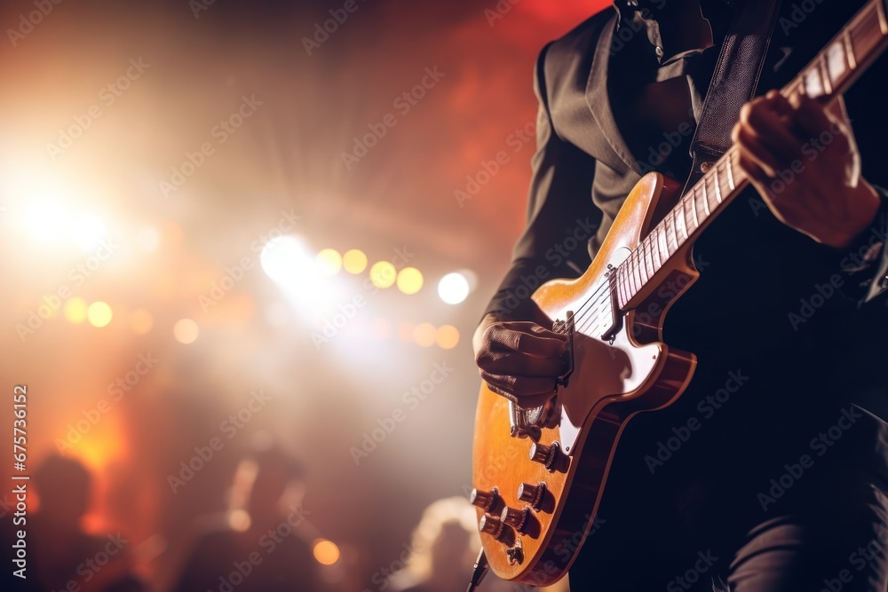 Obraz premium Guitarist on stage, soft and blurred background.