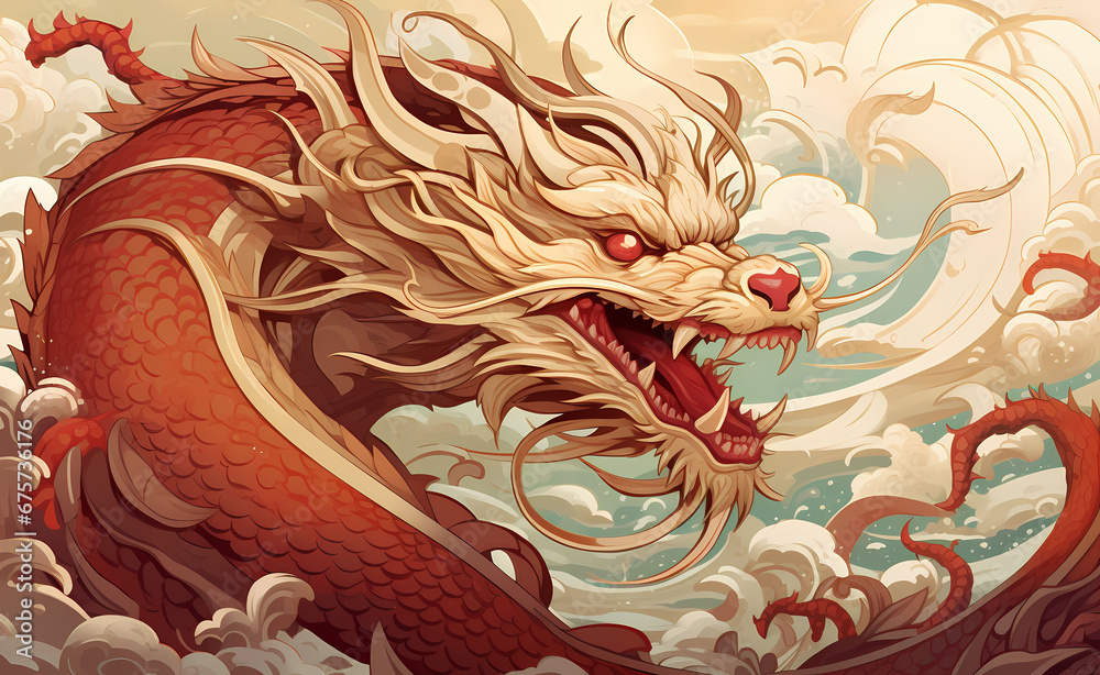 Cartoon chinese new year dragon illustration