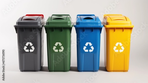 recycling bins with recycling symbols on a white background.