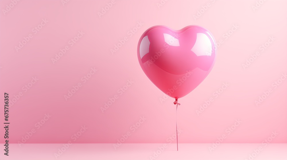 Pink heart shaped balloon on a pink background. Valentine's day concept