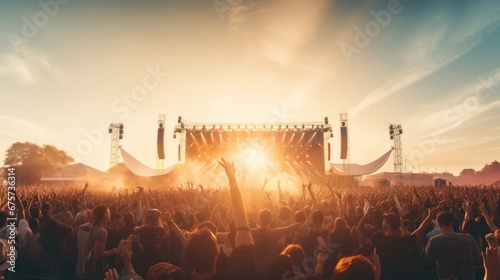 A music festival where the audience dances happily to the music of the artists on stage. photo