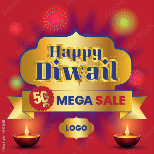 Happy Diwali Celebration Diwali Sale Offer Poster Design With Illuminated Oil Lamps  Diya  On Background vector and illustration. 