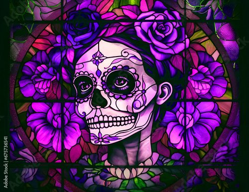 Stained glas Dia los  muertos Wine Bottle wrap sublimation 