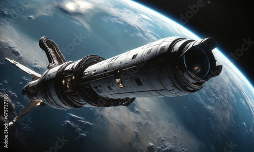 Statek kosmiczny wybiera się w daleką podróż do innych układów gwiezdnych. W tle widoczna Ziemia.  © Roman Trojanowski