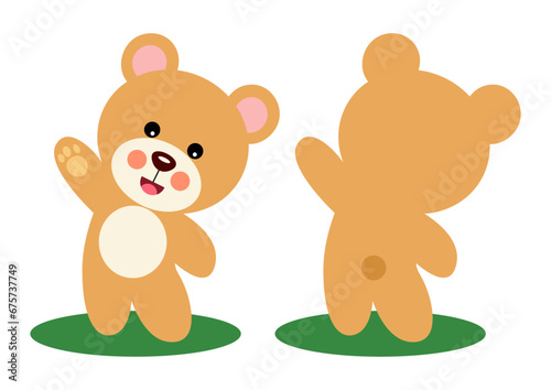 Cute teddy bear on front and back position