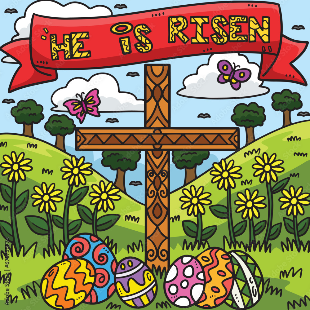 Christian He Is Risen Colored Cartoon Illustration