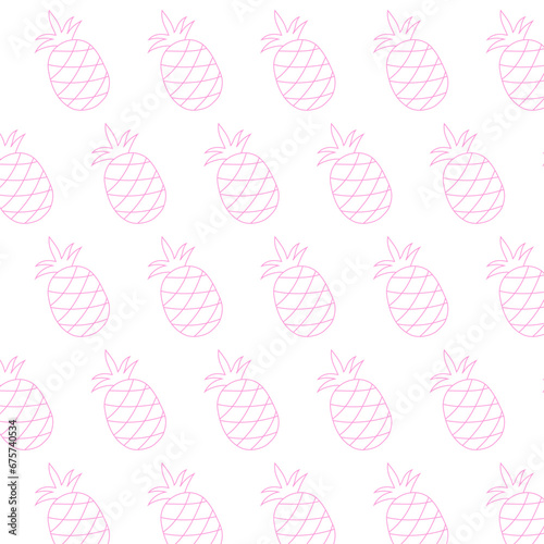 Pineapple seamless pattern.Pink line pineapple repeat pattern isolated on white background