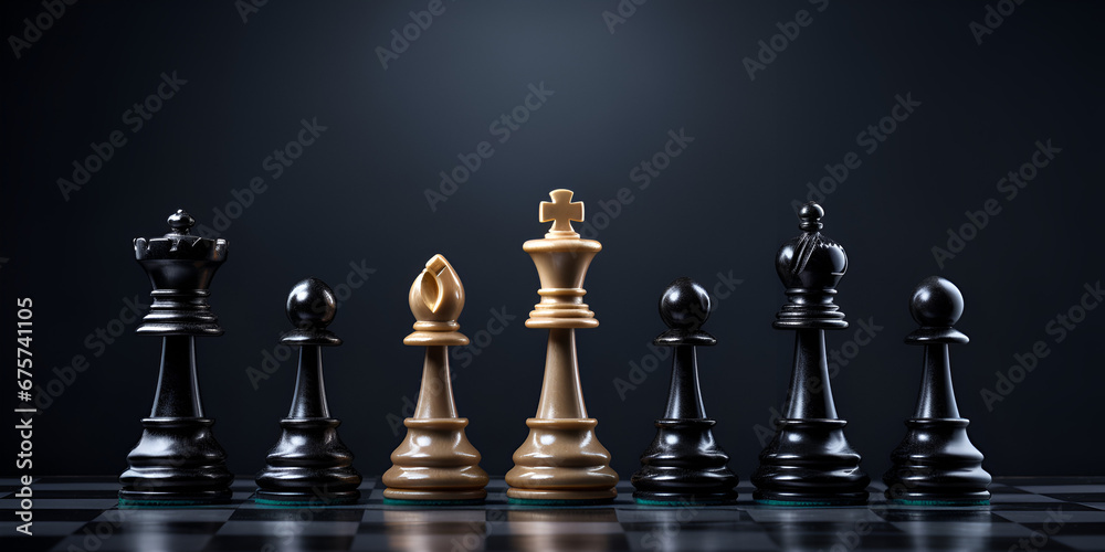 Chess pieces on a dark background, Stand of golden king chess and fallen silver king chess. Winner of business competition and marketing strategy planing concept, generative ai
 - obrazy, fototapety, plakaty 