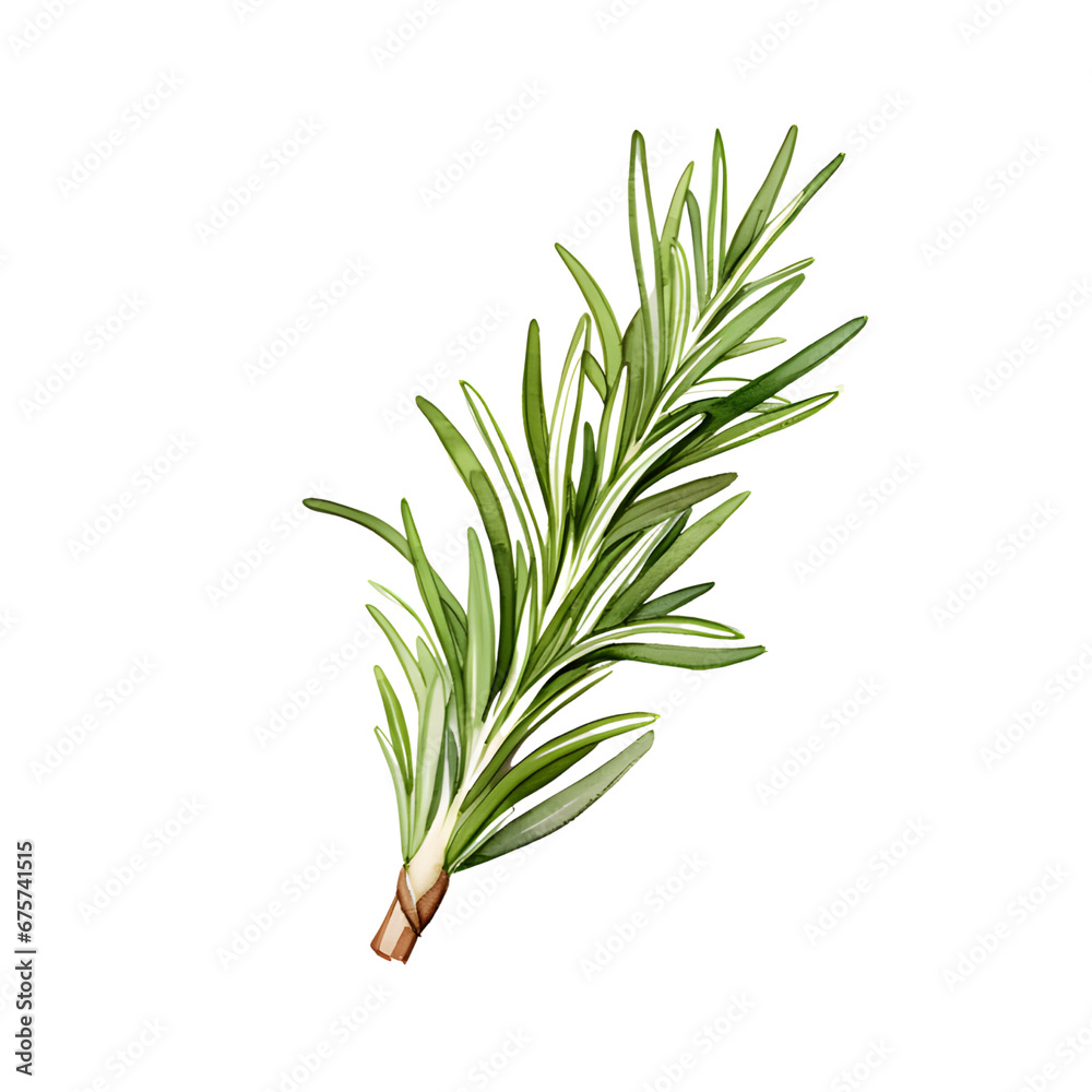 Obraz premium watercolor rosemary twig on a white background.