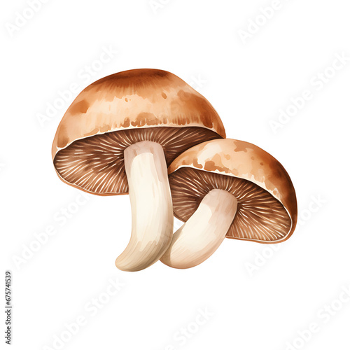 Watercolor shiitake mushroom isolated on white background.Shiitake mushroom plants.Realistic natural foods for kitchen.