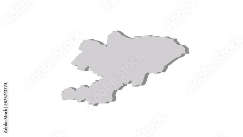 Kyrgyzstan map 3d grey on white background. Dynamic 4K animation motion graphics unleashed. photo