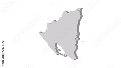 Nicaragua map 3d grey on white background. Dynamic 4K animation motion graphics unleashed. photo