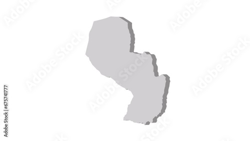 Paraguay map 3d grey on white background. Dynamic 4K animation motion graphics unleashed. photo