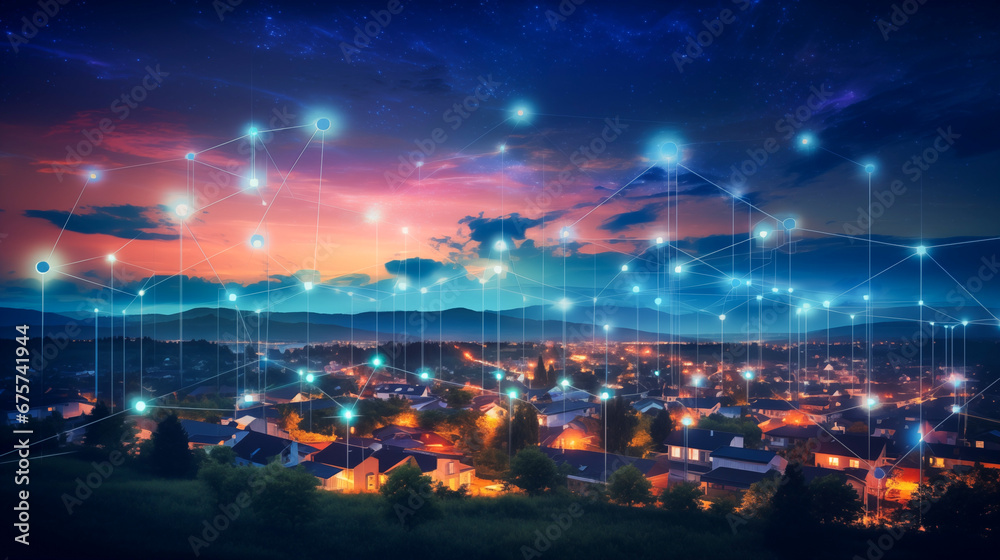 Futuristic Smart City with Connected Network Nodes during a Vibrant ...
