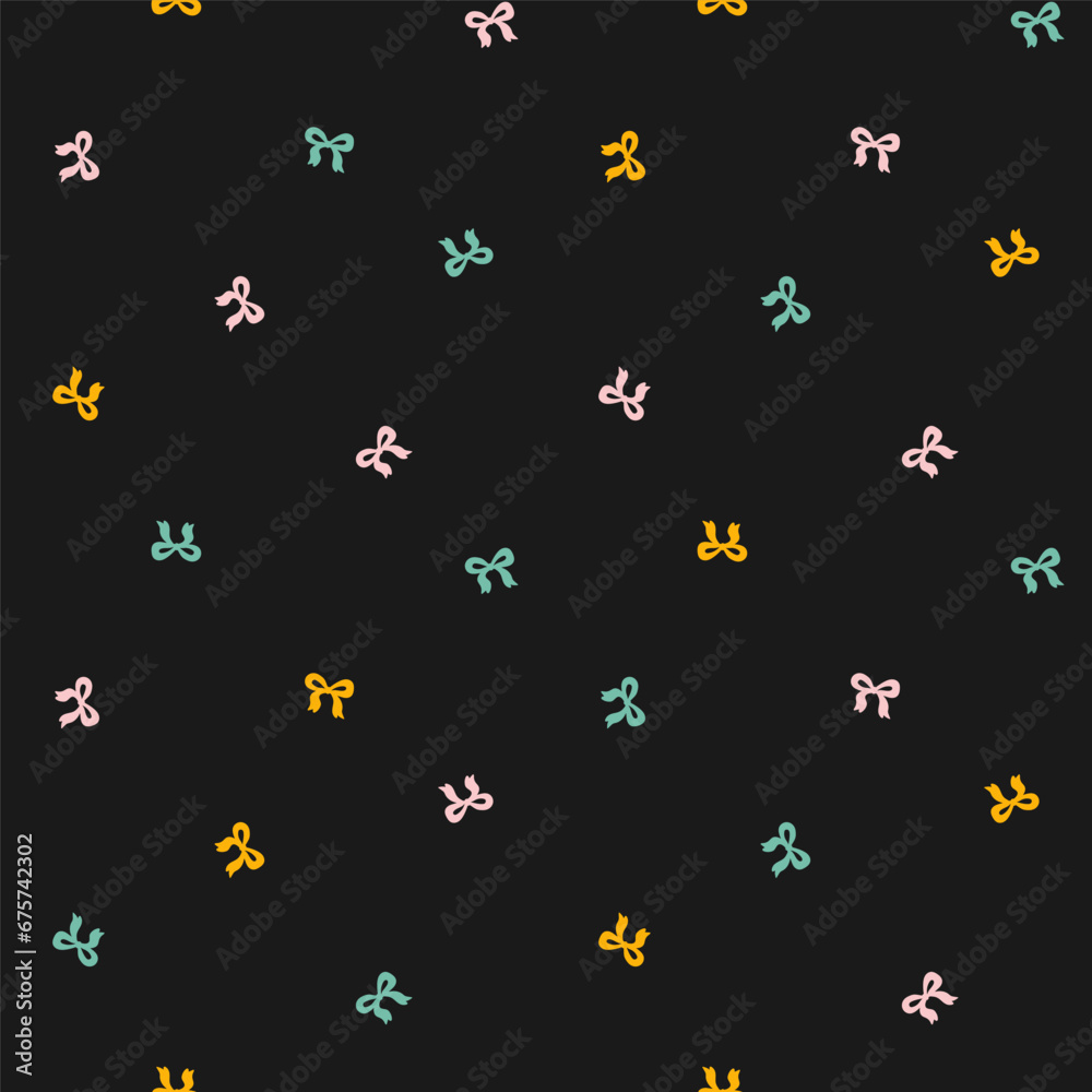 Seamless pattern with colorful bows and black background