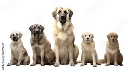 Dogs Sitting in a Group on White Background