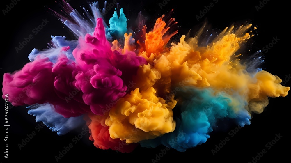 Explosion of Colored Powder on black background
