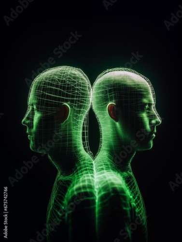 x ray of human head, green portrait futuristic, scifi artwork, ai generated, futur techno rave synth 