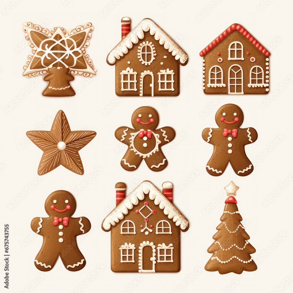 Fototapeta premium Gingerbread set isolated on a white background. Christmas cookies.