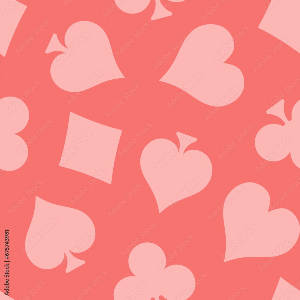 Pink seamless pattern with pink playing card symbols Pink seamless pattern with pink playing card symbols