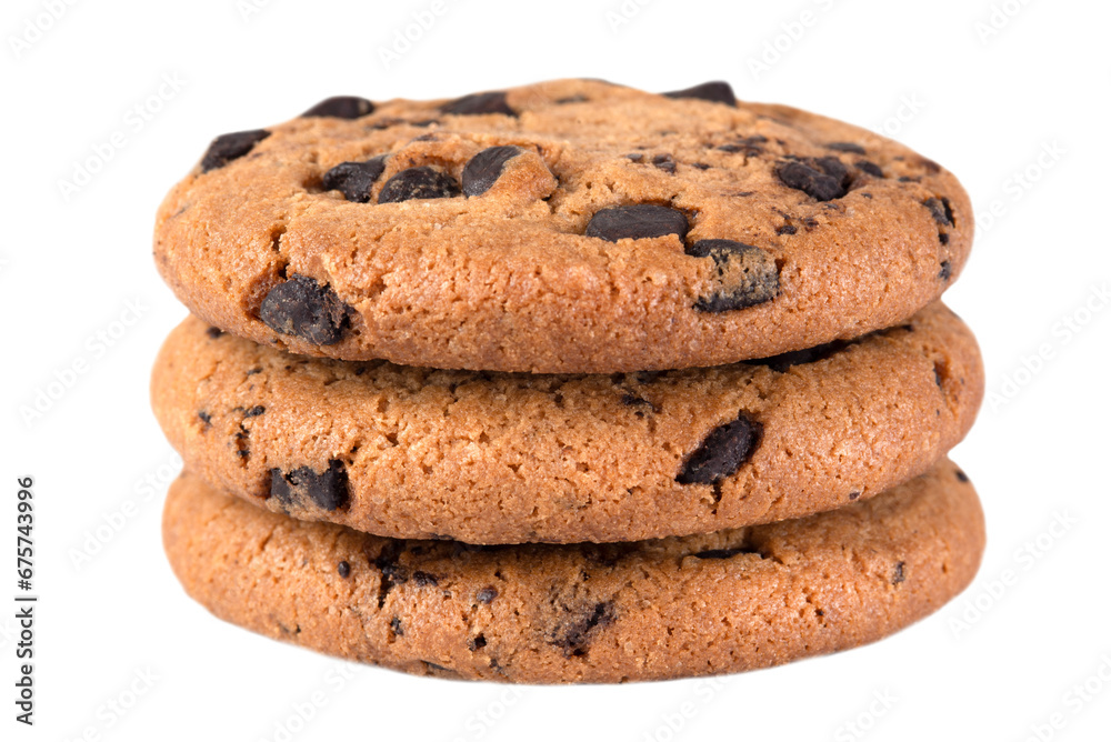 Cookies with chocolate drops isolated on a transparent background.