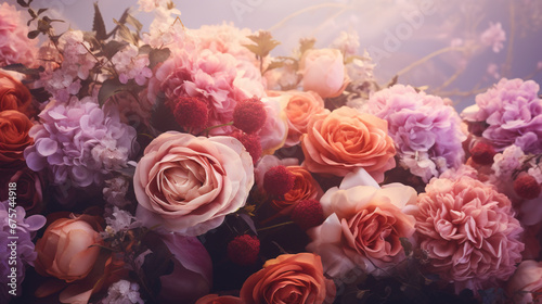 Pink roses bouquet closeup. AI