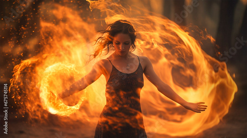 Woman dancing with fire