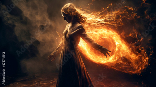 Woman dancing with fire photo