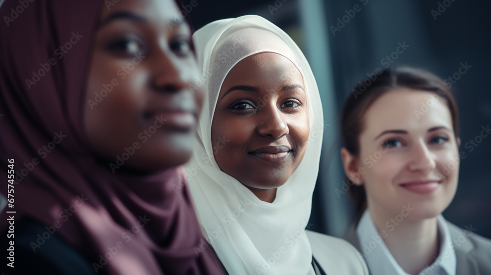 Sisterhood and women power and diversity concept. Happy business woman working together Sisterhood and women power and diversity concept. Happy business woman working together