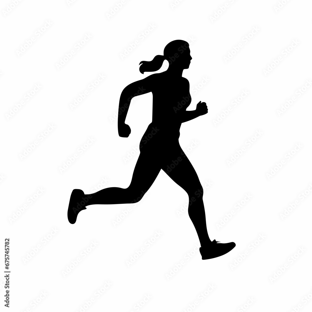 Woman runner black icon on white background. Female runner silhouette