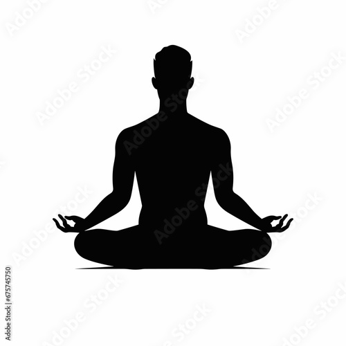 Meditating man black icon on white background. Meditating man silhouette