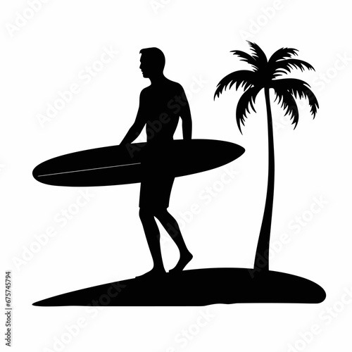 Canvas Print Surfer black icon on white background. Surfer silhouette