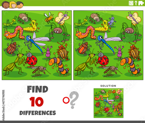 differences activity with cartoon insects animal characters